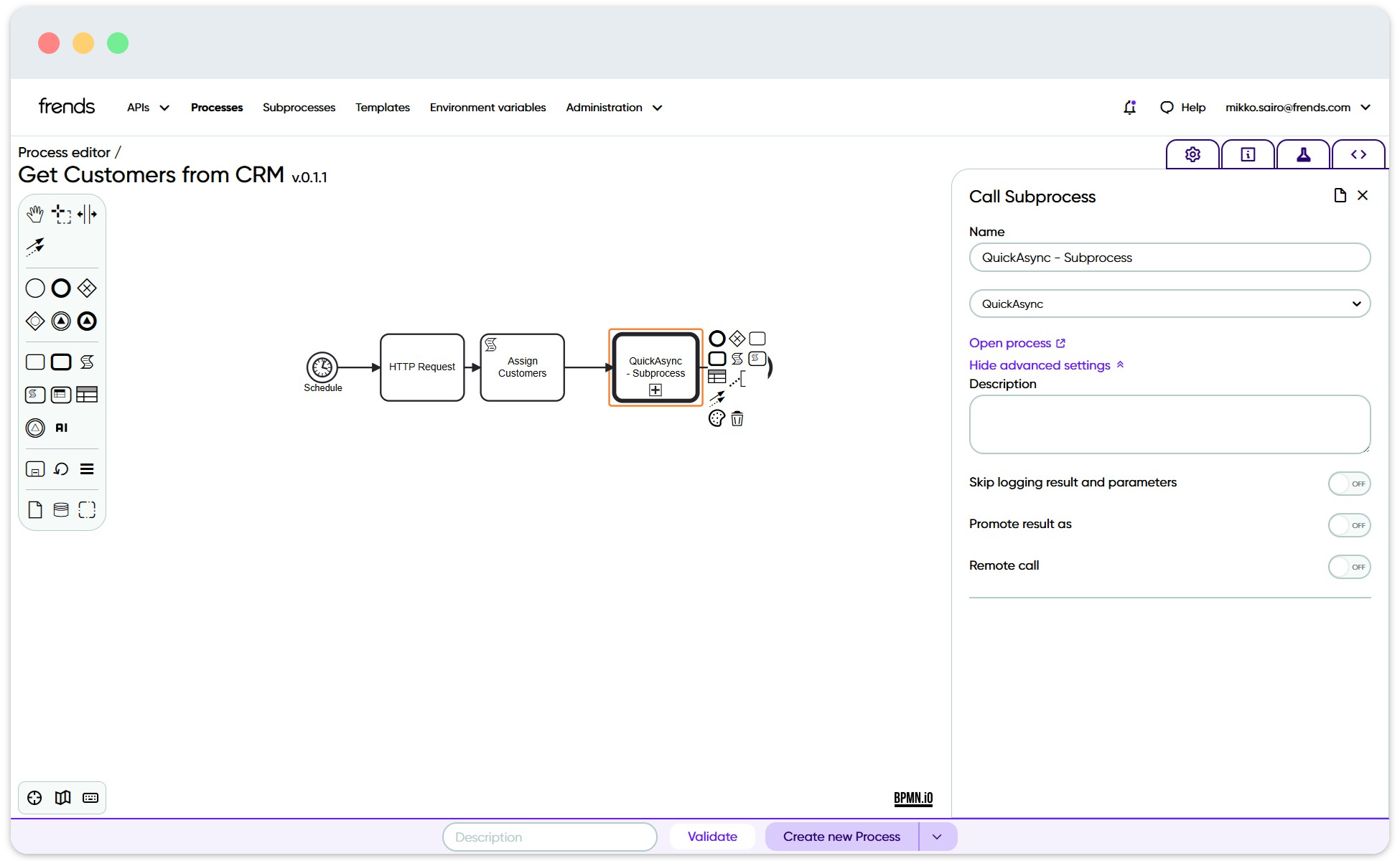 Subprocess calls can be used similarly to tasks. They contain process logic similar to the main processes.